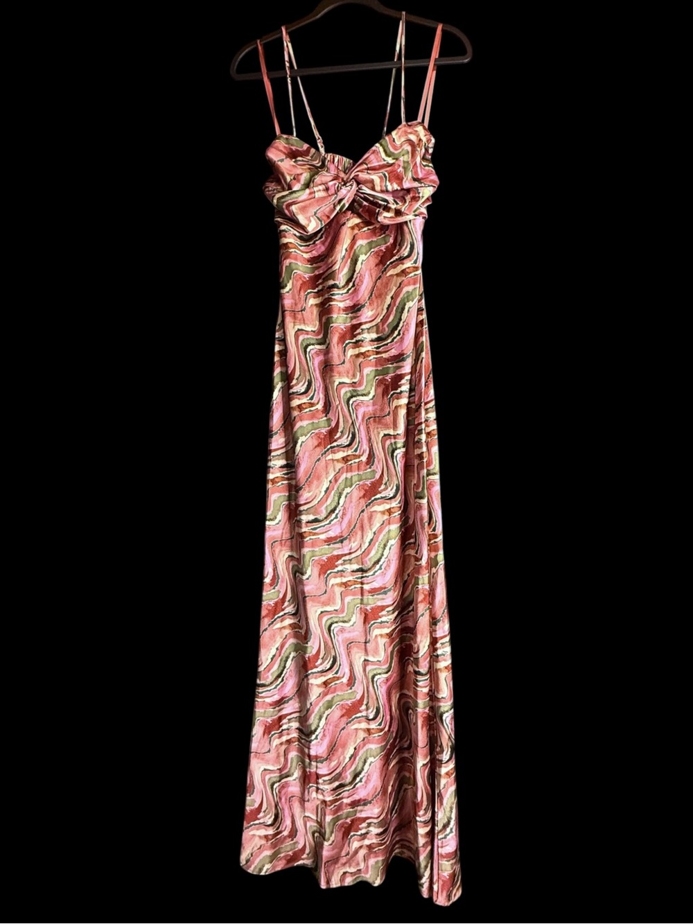 Seni & Cade Rust Pink Marble Print Satin Maxi Dress Tie Back